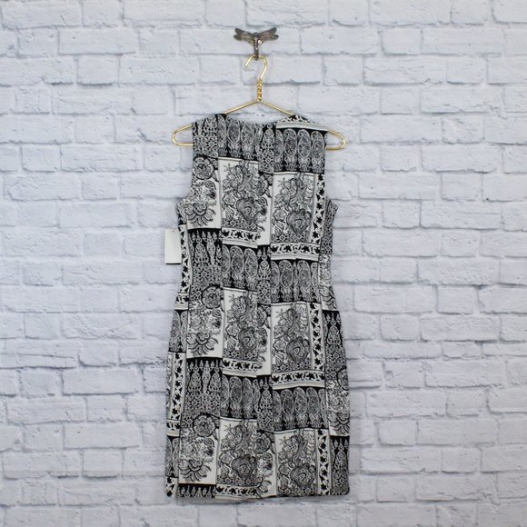 NWT! Sandra King Black White Silk Floral Paisley Square Neck Short Dress Size 6 - Picture 4 of 8
